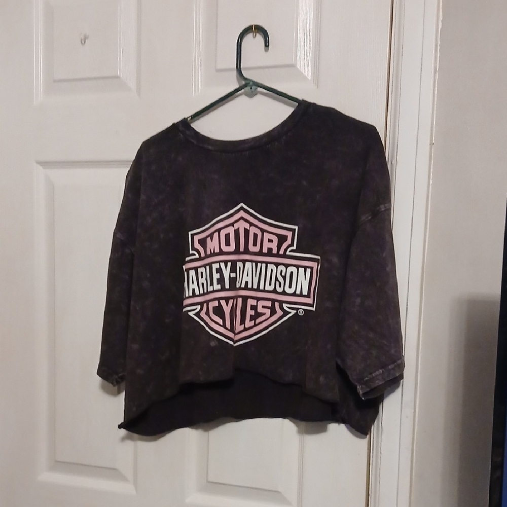 Harley-Davidson Black and Pink Crop Logo Top